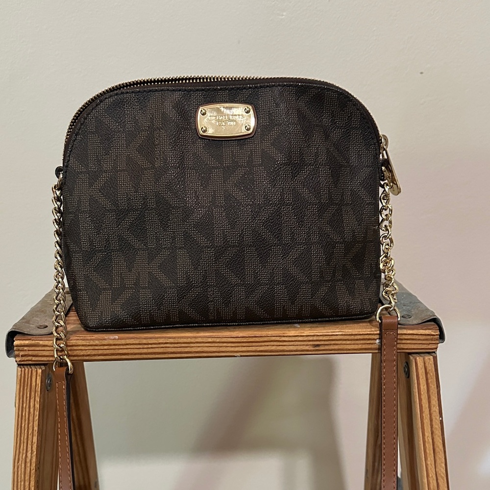 Michael Kors Dark Brown Crossbody Bag with Gold Accents